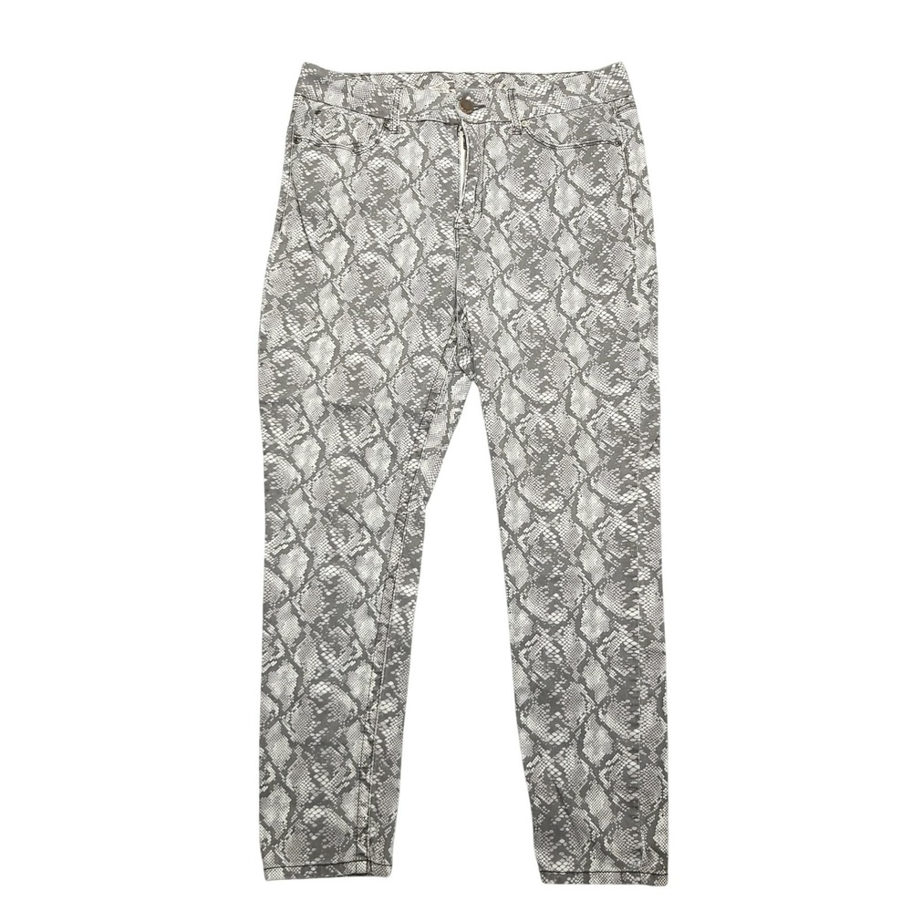Seven7 Jeans Womens 16 Gray Neutral Snake Print Mid Rise Skinny Stretch Denim